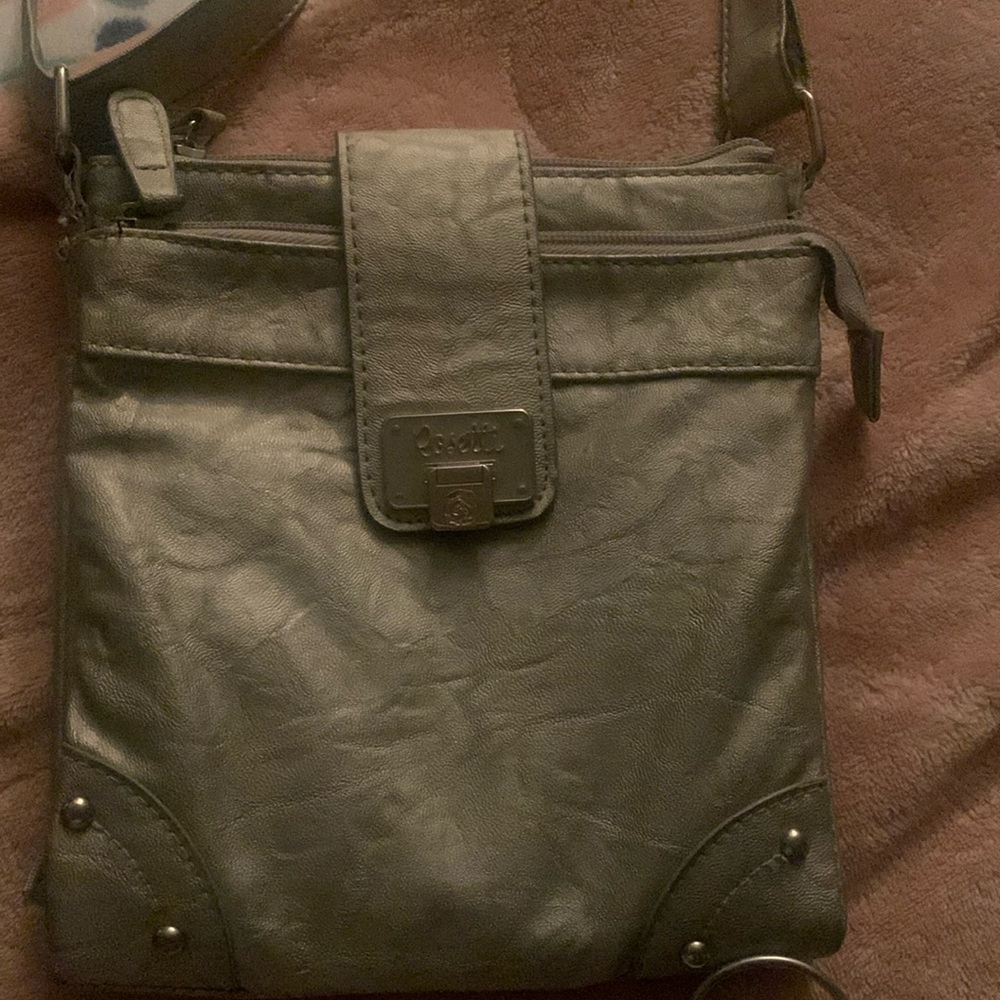 Silver tone Rossetti shoulder/crossbody bag, small with many compartments
